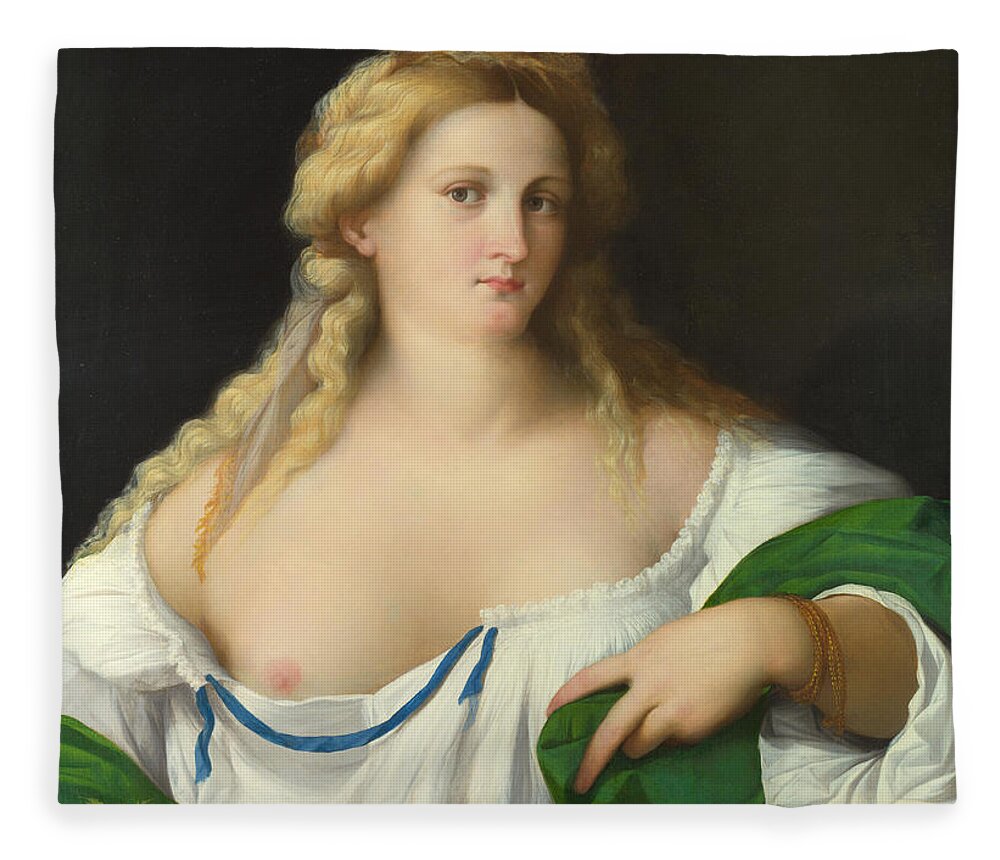Palma Vecchio Fleece Blanket featuring the painting A Blonde Woman by Palma Vecchio
