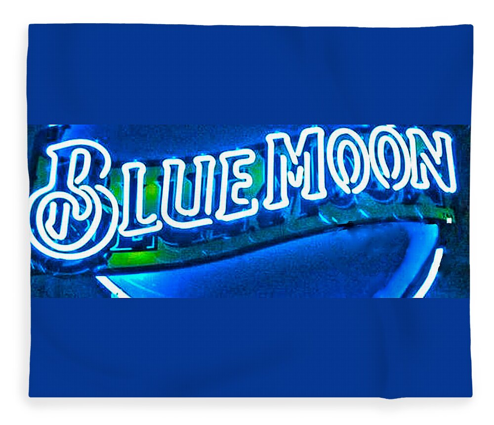 Blue Neon Lighting Fleece Blanket featuring the digital art Blue Moon In An Aussie Pub by Pamela Smale Williams