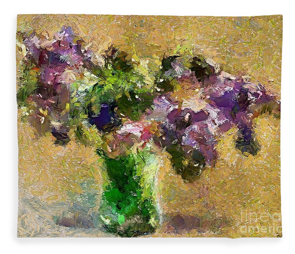 Stilllife Fleece Blanket featuring the painting A Bouquet Of Lilac by Dragica Micki Fortuna