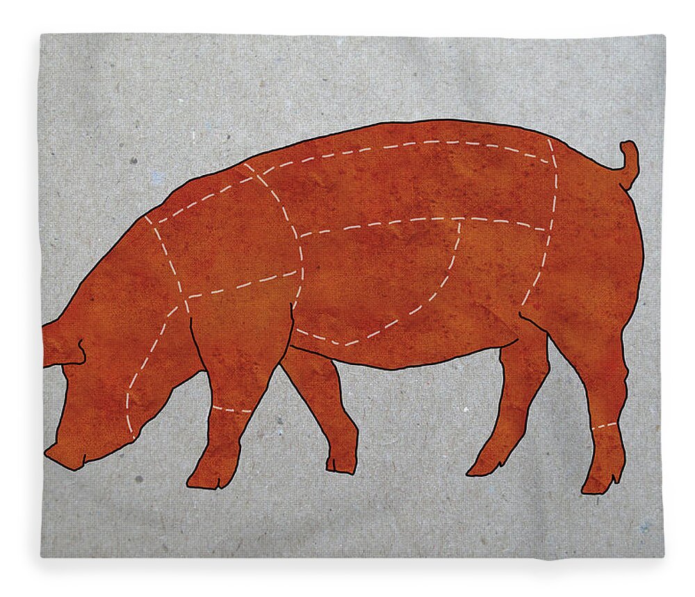Pig Fleece Blanket featuring the digital art A Butchers Diagram Of A Pig by Malte Mueller