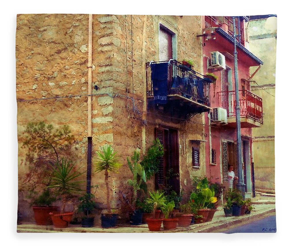 Italy Fleece Blanket featuring the painting A Corner in Sicily by RC DeWinter