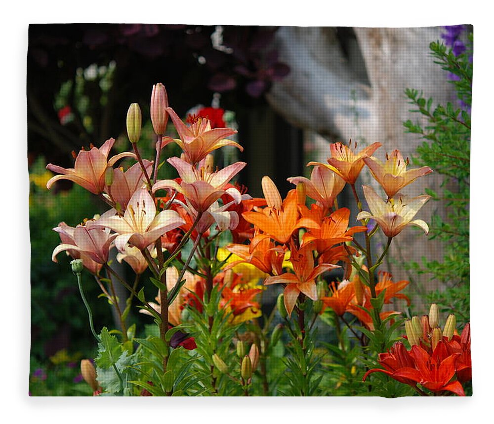 Lillies Fleece Blanket featuring the photograph A Garden of Lillys for Susan by Kathy Paynter