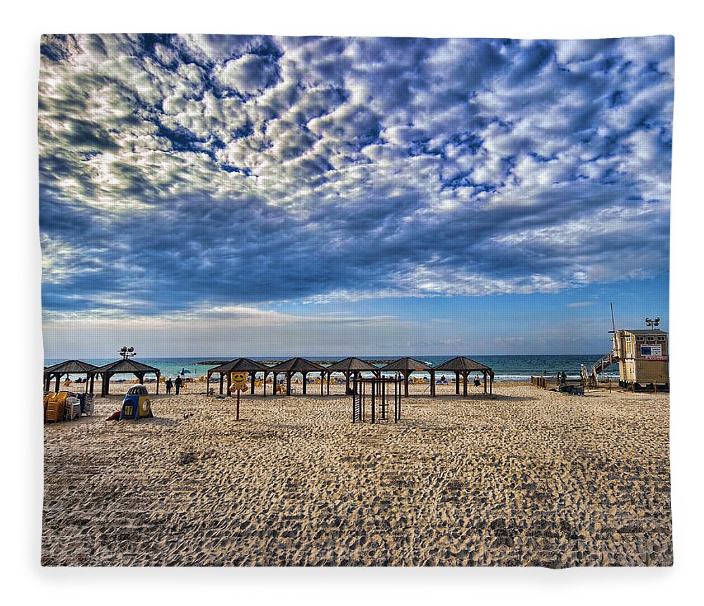 Israel Fleece Blanket featuring the photograph a good morning from Jerusalem beach by Ron Shoshani