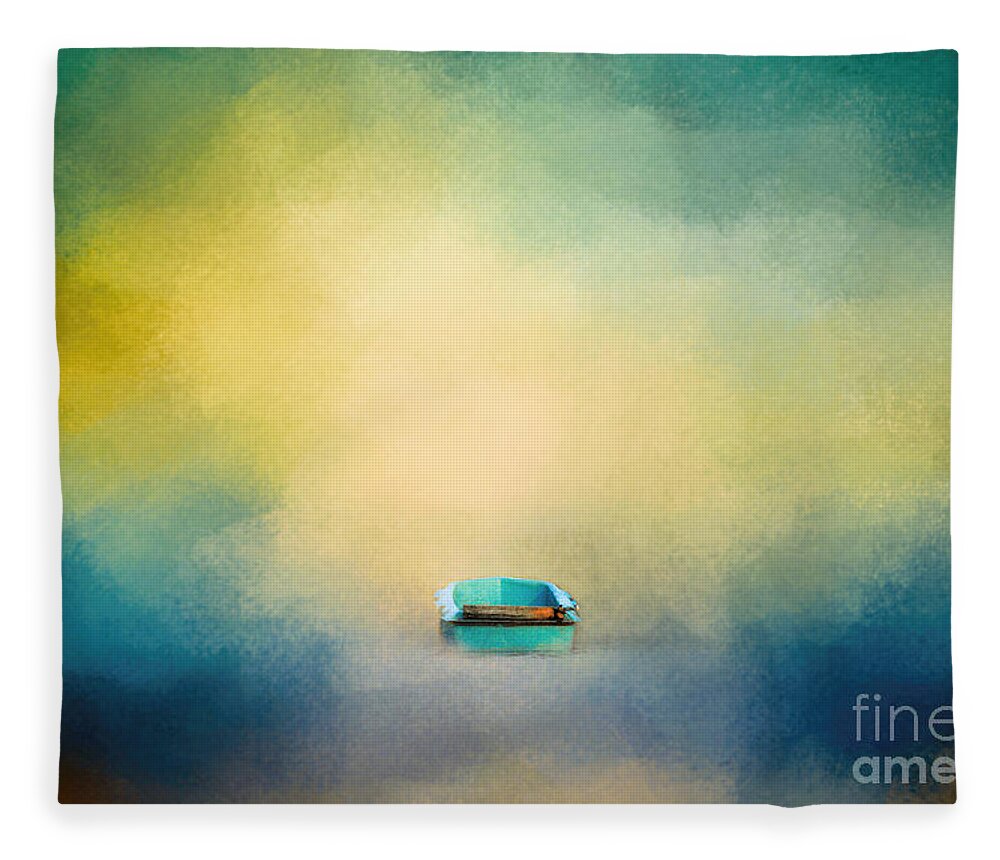 Abstract Fleece Blanket featuring the photograph A Little Blue Boat by Jai Johnson