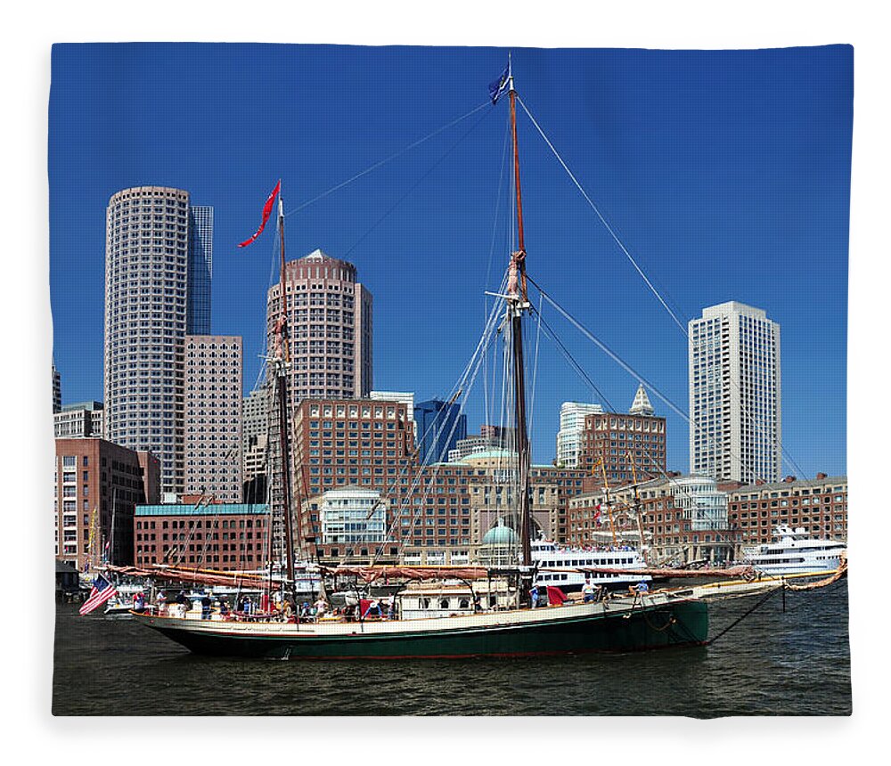 New England's Best Fleece Blanket featuring the photograph A Ship in Boston Harbor by Mitchell Grosky
