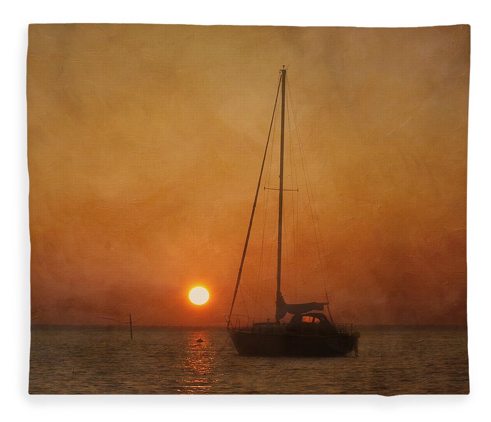 Sunset Fleece Blanket featuring the photograph A Ship in the Night by Kim Hojnacki