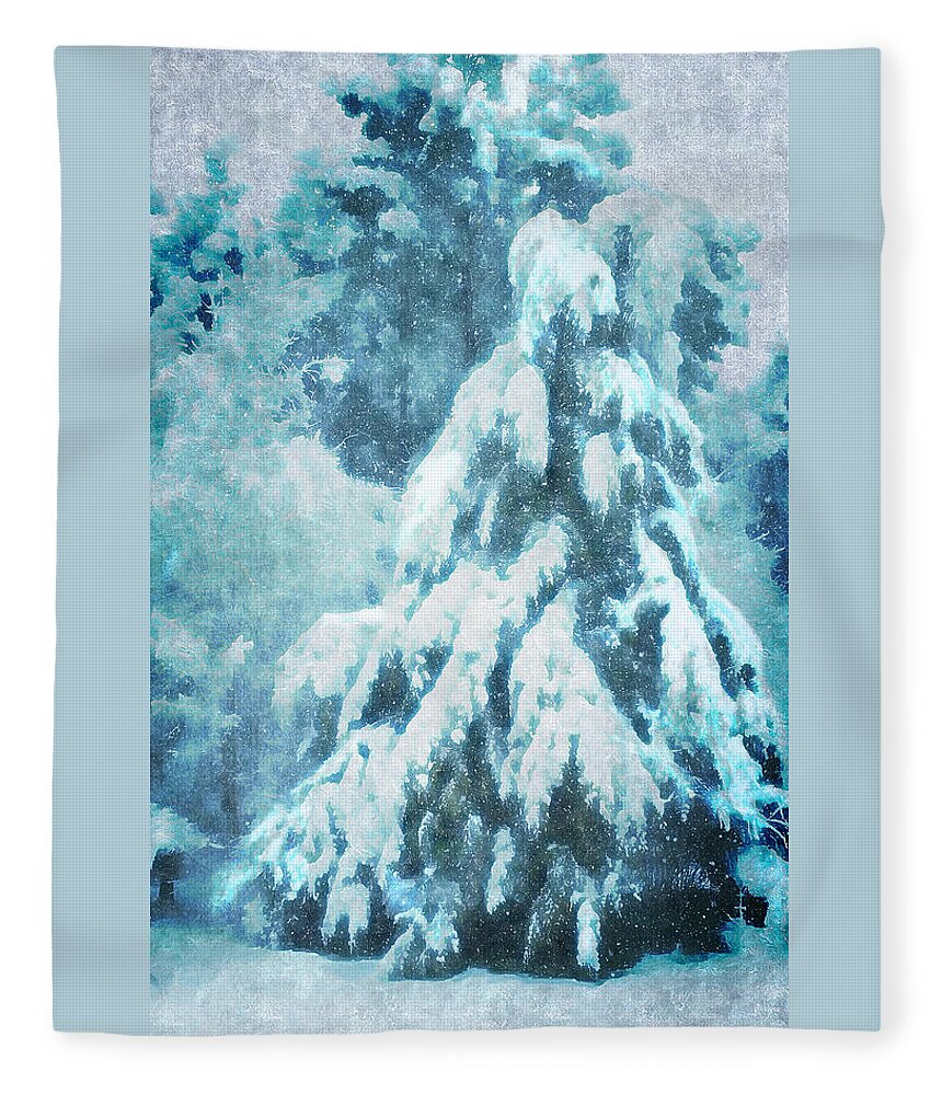 Soft Winter Scenes Fleece Blanket featuring the digital art A Snow Tree by Pamela Smale Williams