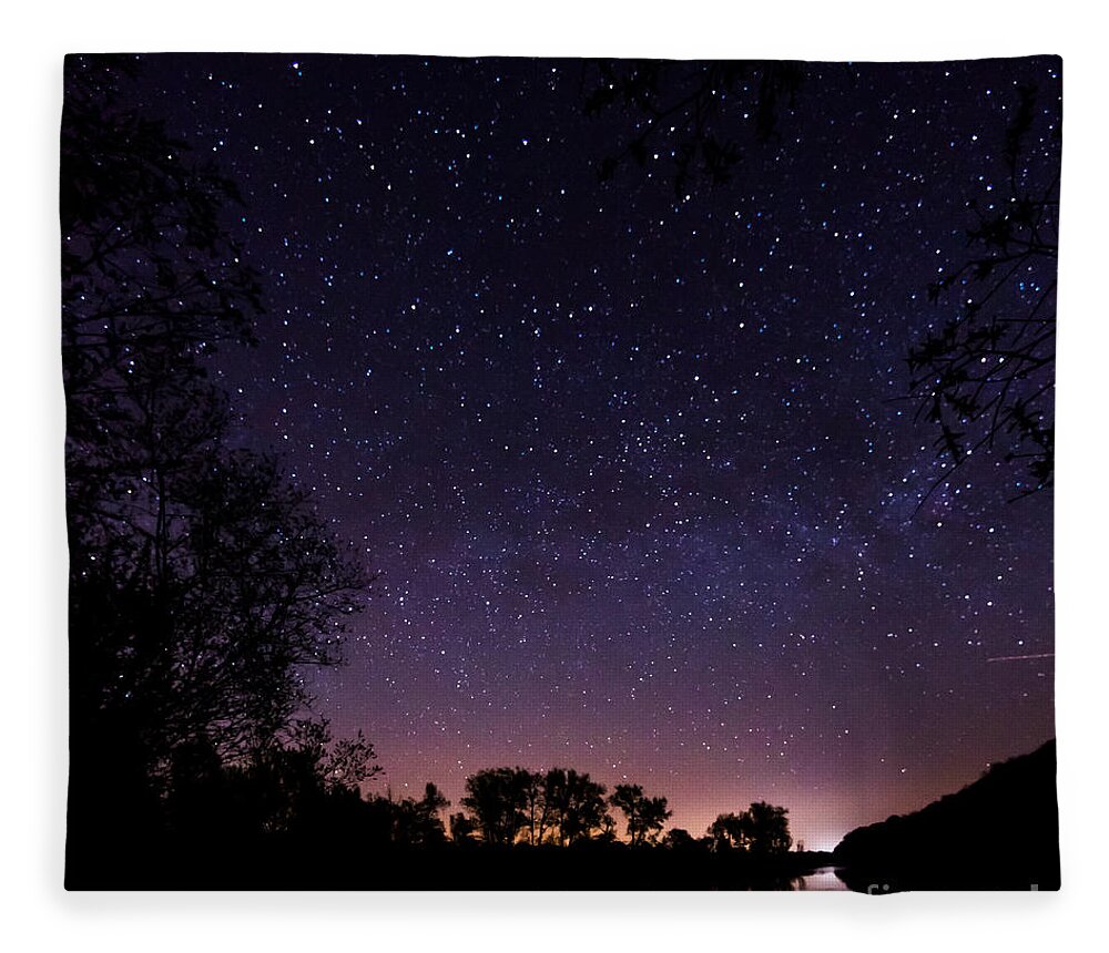 1x1 Fleece Blanket featuring the photograph a starry night at the Inn by Hannes Cmarits