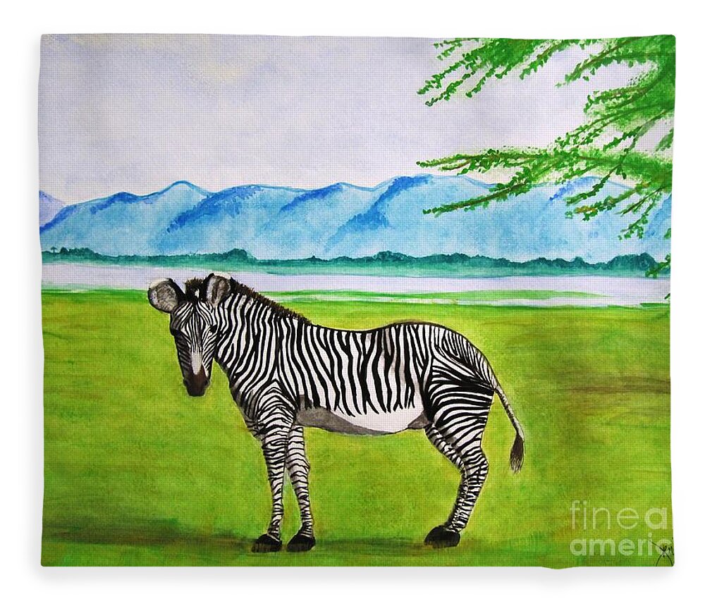 Zebra Fleece Blanket featuring the painting A Striped Chap by Denise Railey