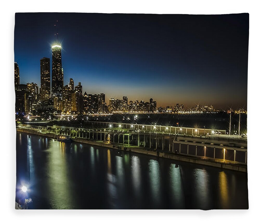 Chicago Skyline Fleece Blanket featuring the photograph A unique look at The Chicago Skyline at dusk by Sven Brogren