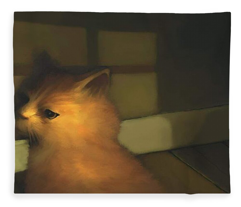 Diane Strain Fleece Blanket featuring the painting A Warm Corner for Kitty  No.2 by Diane Strain