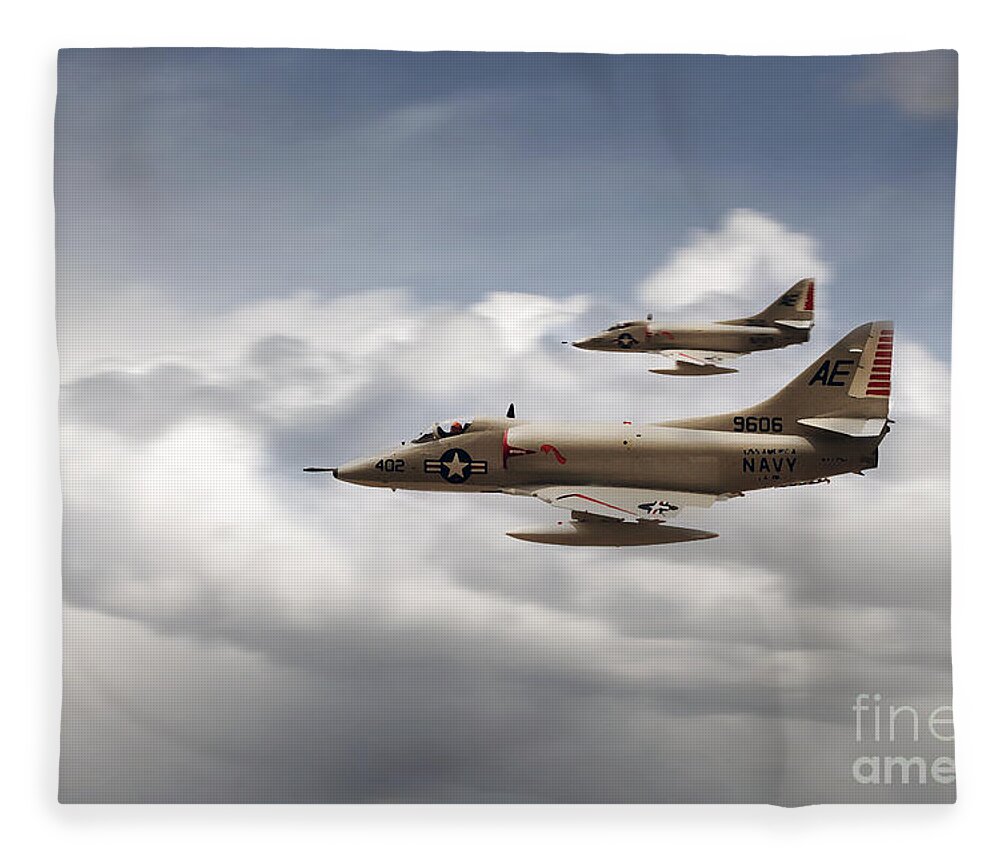 Douglas A-4 Skyhawk Fleece Blanket featuring the digital art A4 Skyhawks by Airpower Art