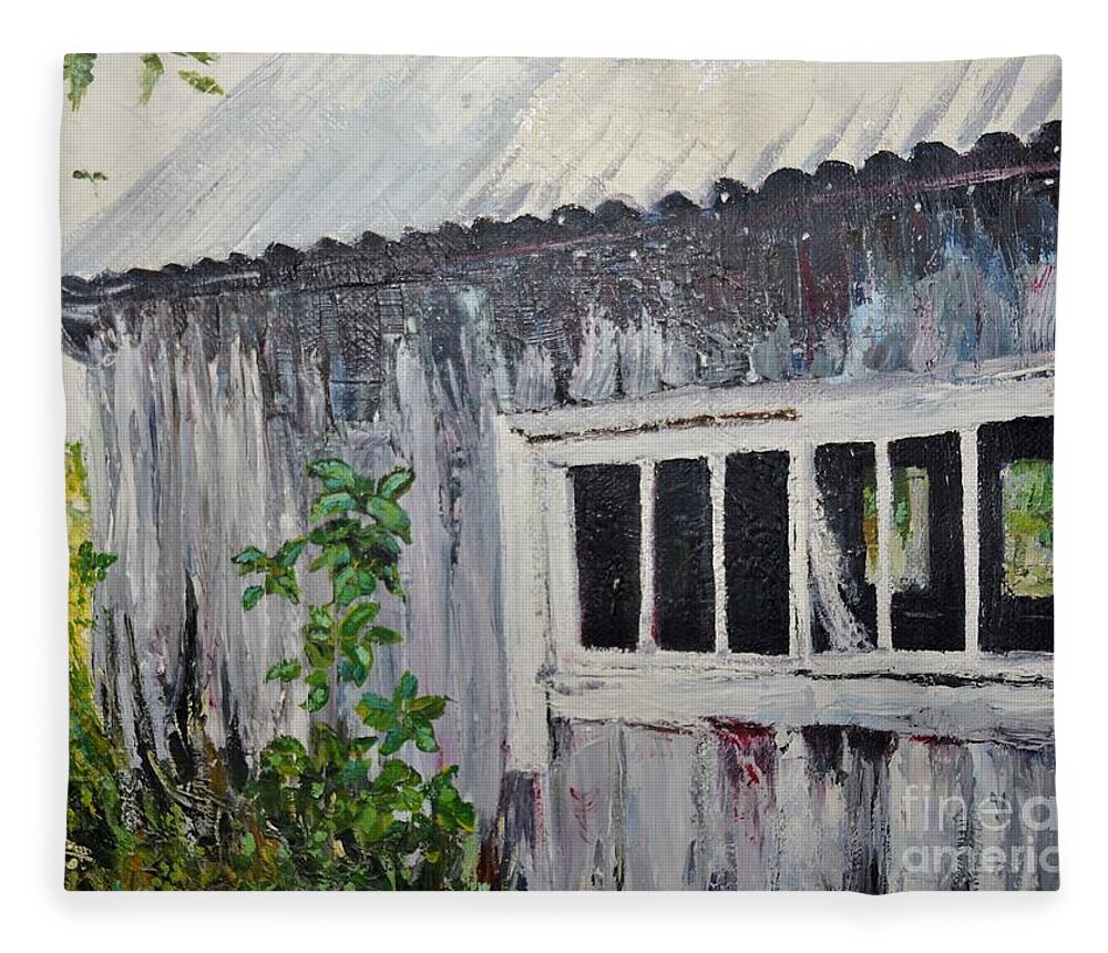 Shed Fleece Blanket featuring the painting Abandoned shed by Elaine Berger