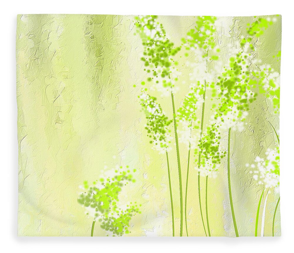 Light Green Fleece Blanket featuring the painting About Spring by Lourry Legarde