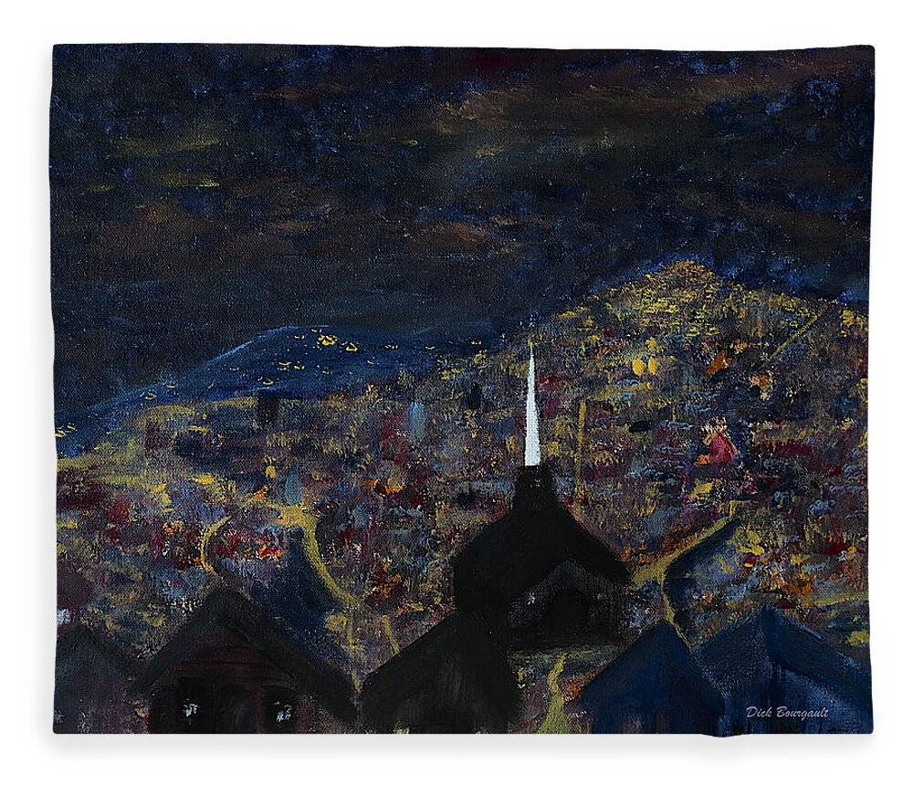 City Fleece Blanket featuring the painting Above the City at Night by Dick Bourgault
