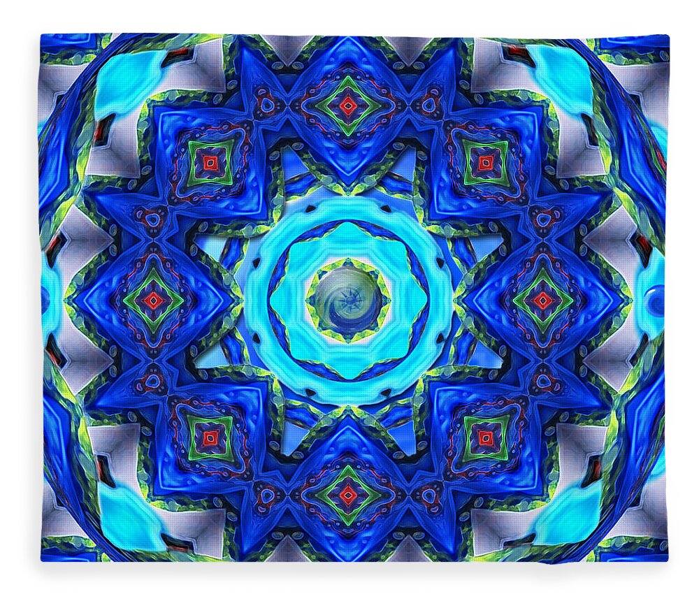 Blue Fleece Blanket featuring the photograph Abstract Glass Mandala by Deborah Smith