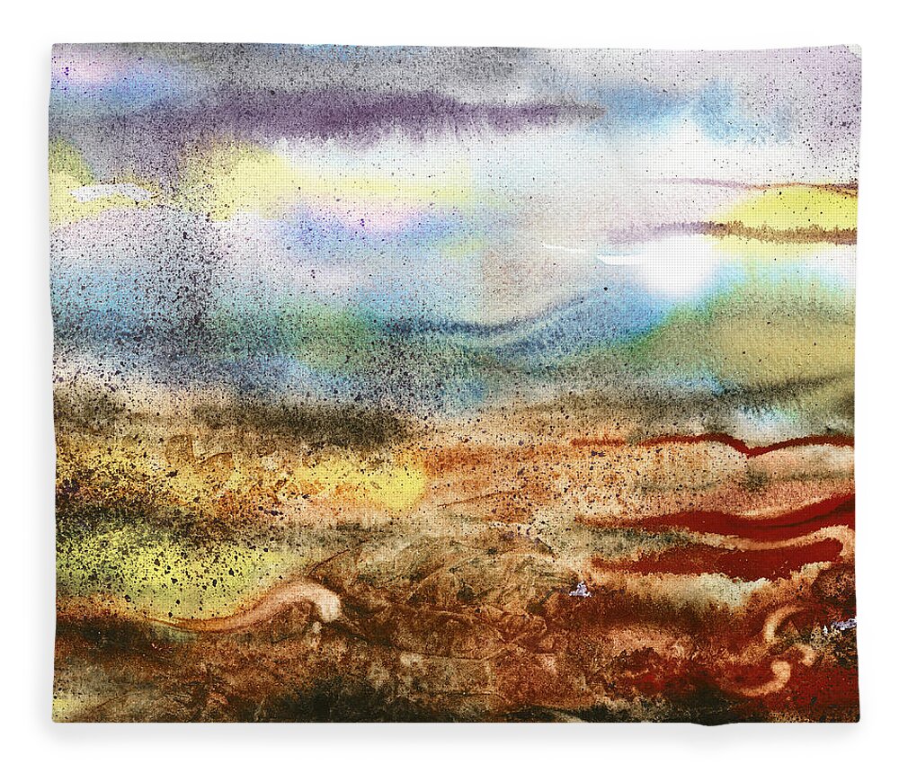 Abstract Fleece Blanket featuring the painting Abstract Landscape Morning Mist by Irina Sztukowski