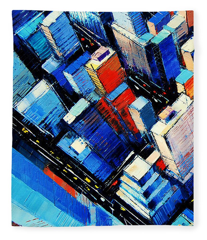 Abstract New York Sky View Fleece Blanket featuring the painting Abstract New York Sky View by Mona Edulesco