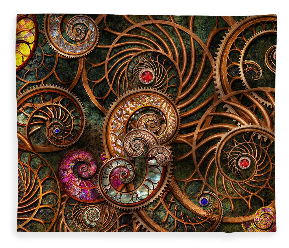 Steampunk Fleece Blanket featuring the digital art Abstract - The wonders of Sea by Mike Savad