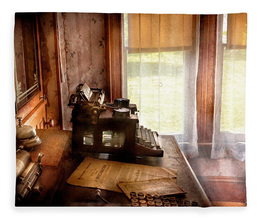 Hdr Fleece Blanket featuring the photograph Accountant - My little office by Mike Savad