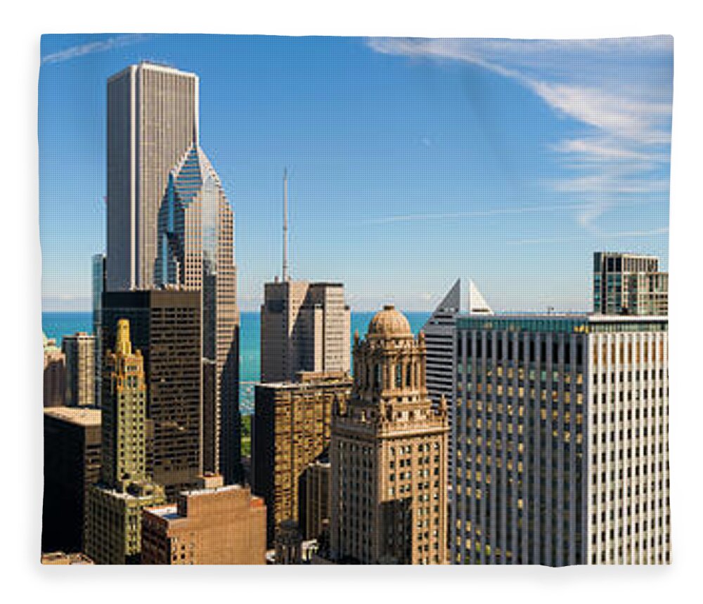 Drawbridge Fleece Blanket featuring the photograph Aerial Panoramic View Of Chicago And by Chrisp0