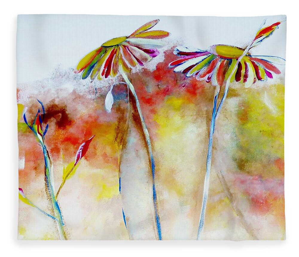 Colorful Fleece Blanket featuring the painting African Daisy Abstract by Lisa Kaiser