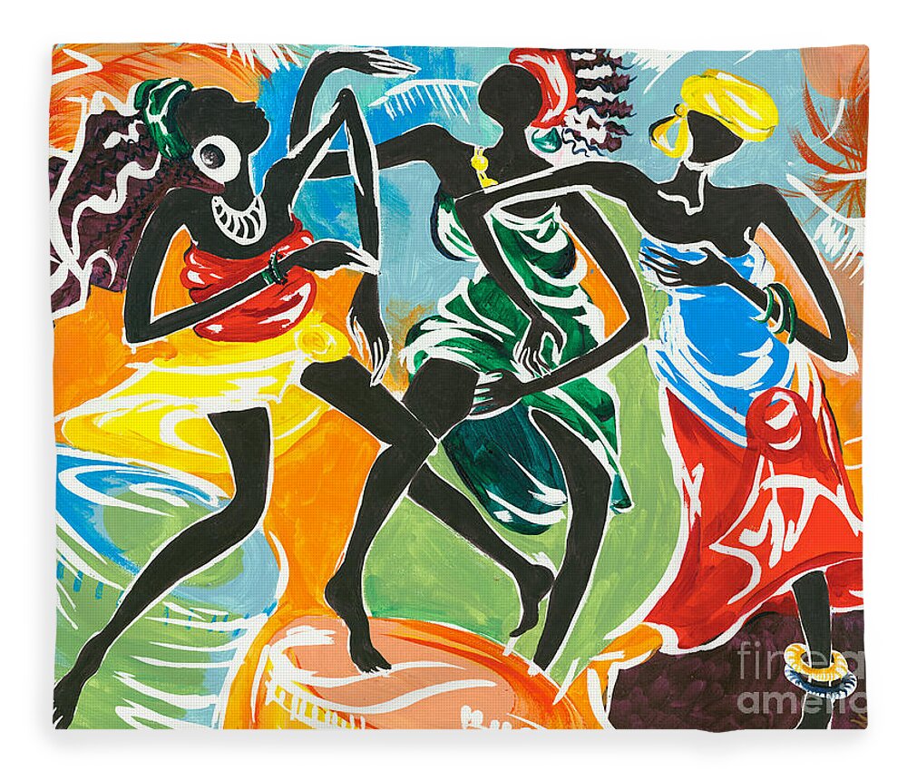 African Fleece Blanket featuring the painting African Dancers No. 3 by Elisabeta Hermann