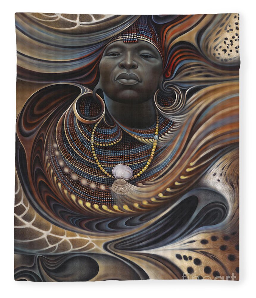 African Fleece Blanket featuring the painting African Spirits I by Ricardo Chavez-Mendez