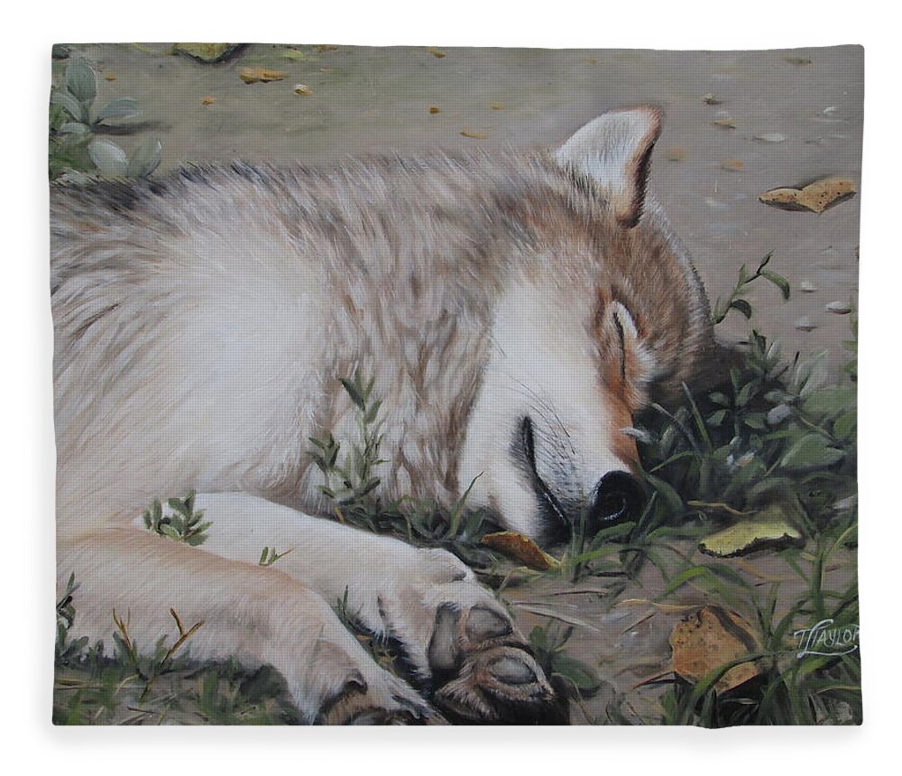 Wolf Fleece Blanket featuring the painting Afternoon Nap by Tammy Taylor