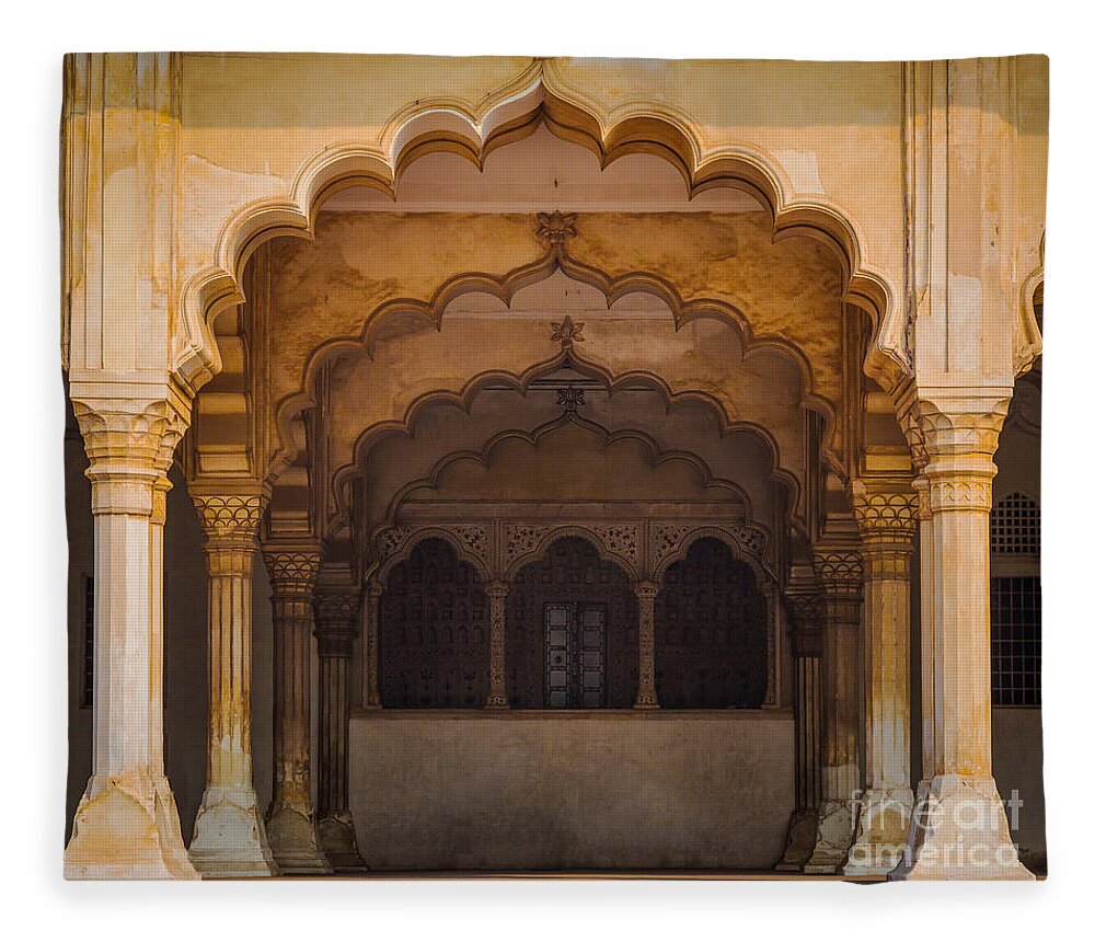 Agra Fleece Blanket featuring the photograph Agra Fort Arches by Inge Johnsson
