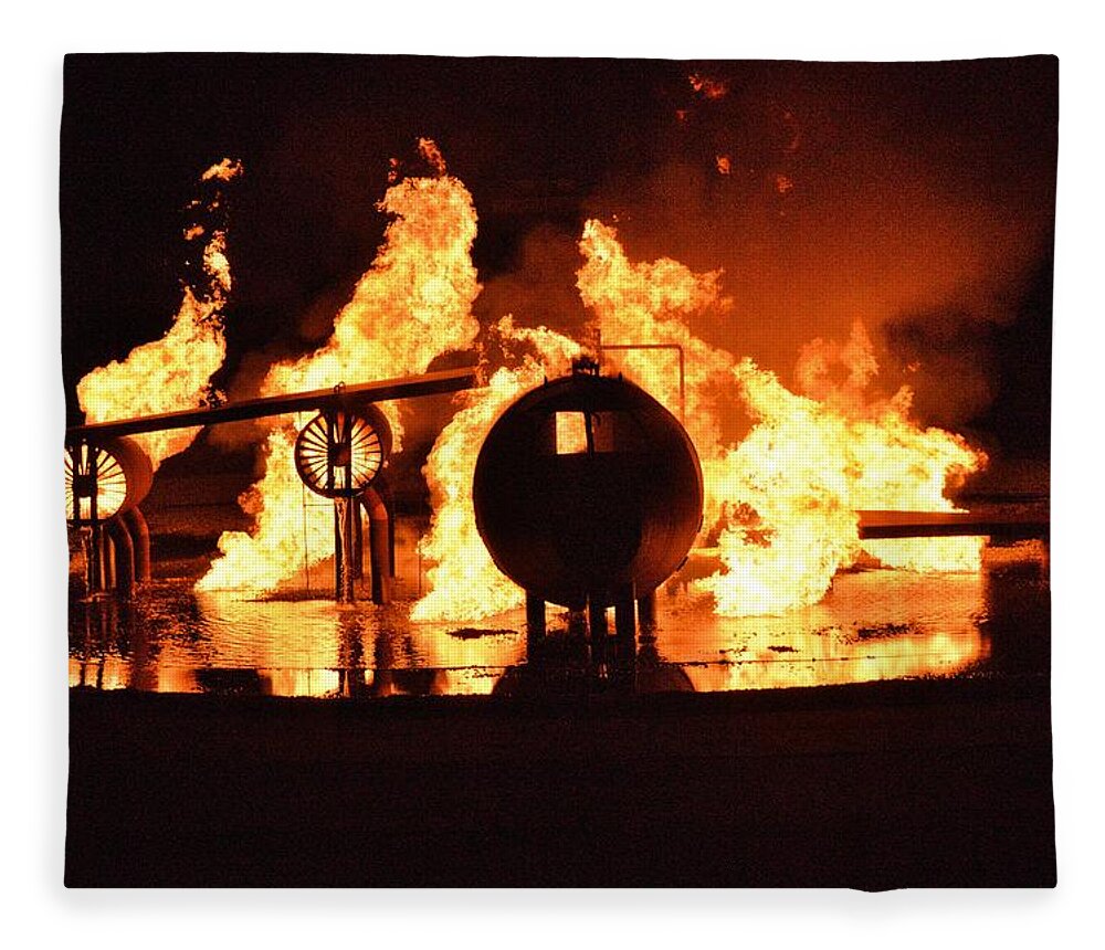 Airplane Fleece Blanket featuring the photograph Airforce Fire Deparment Training by Aaron Martens
