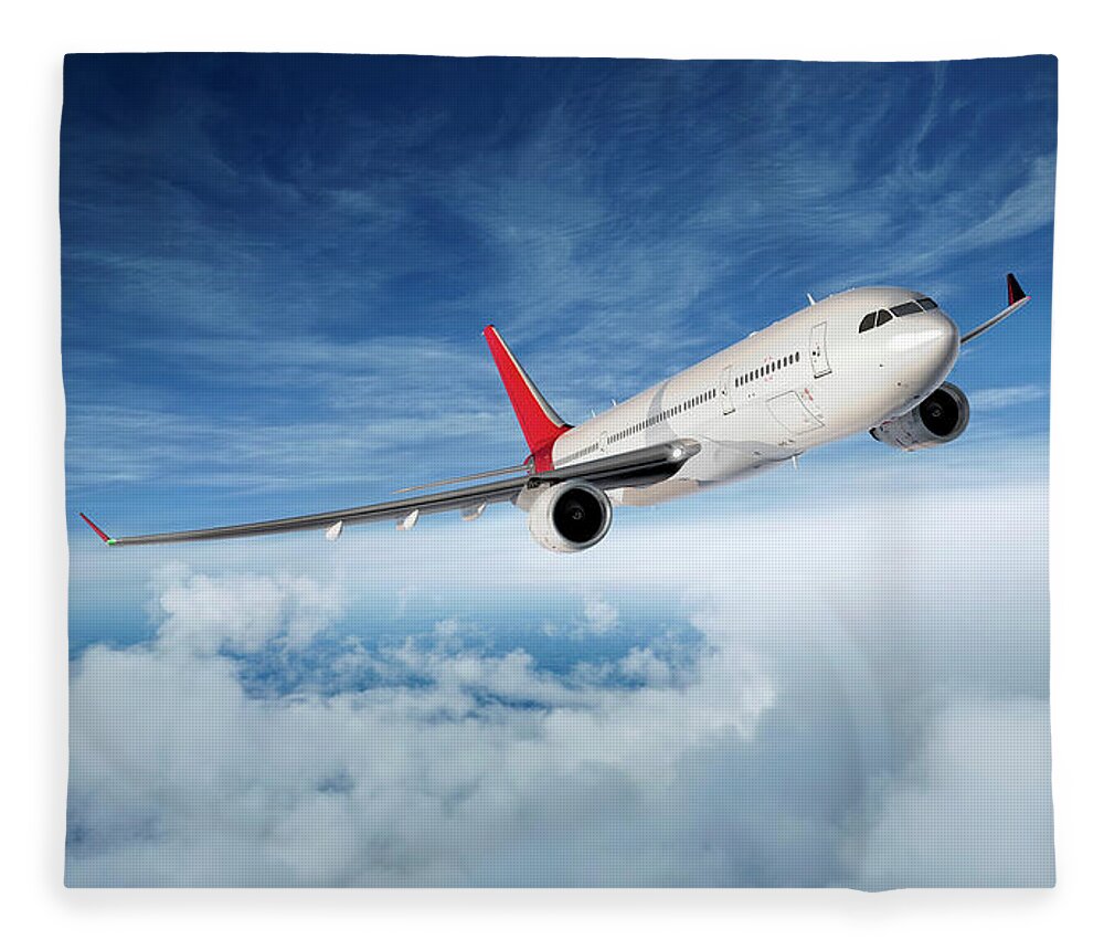 Outdoors Fleece Blanket featuring the digital art Airplane In Flight by Aaron Foster
