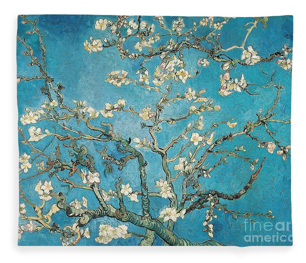 Van Fleece Blanket featuring the painting Almond branches in bloom by Vincent van Gogh
