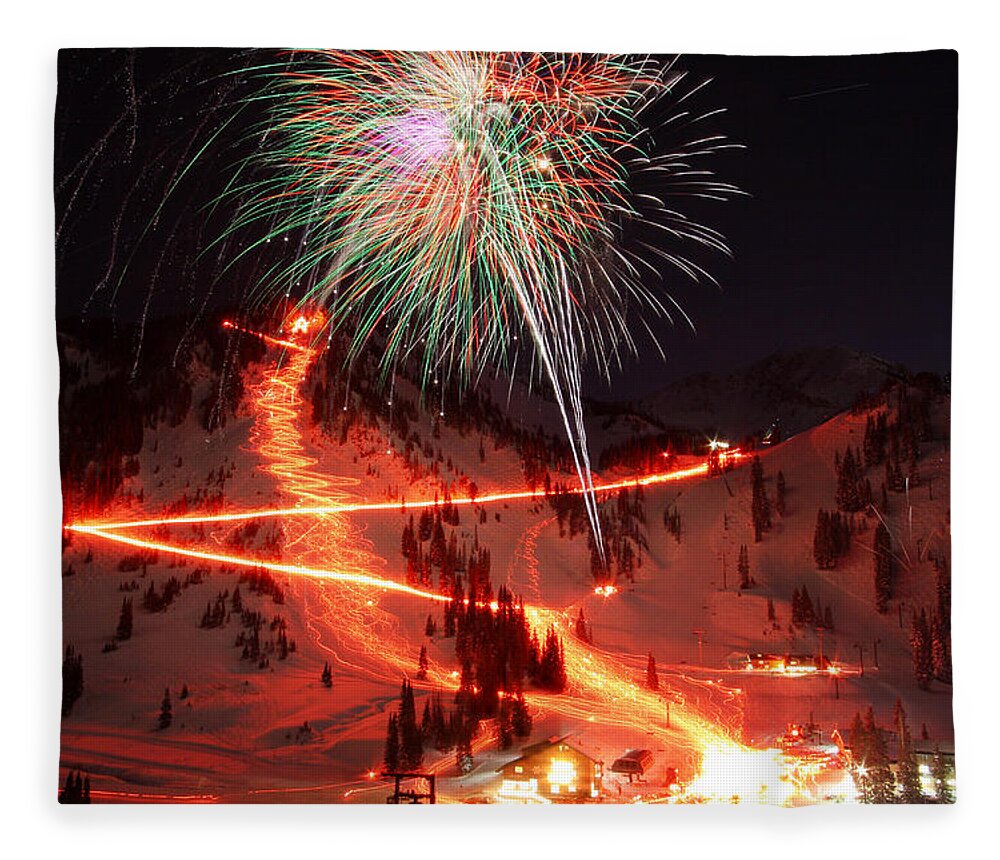 Alta Fleece Blanket featuring the photograph Alta New Year Celebration and Torchlight Parade by Brett Pelletier