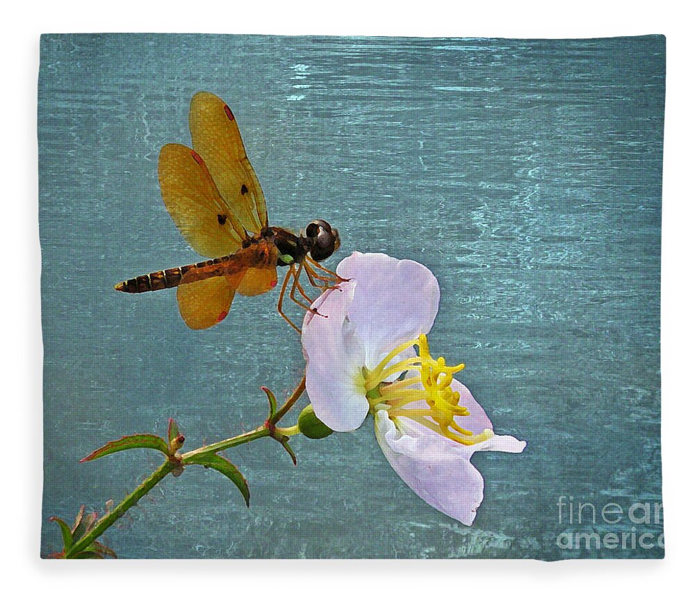 Nature Fleece Blanket featuring the photograph Amberwing and Meadowbeauty by Deborah Smith