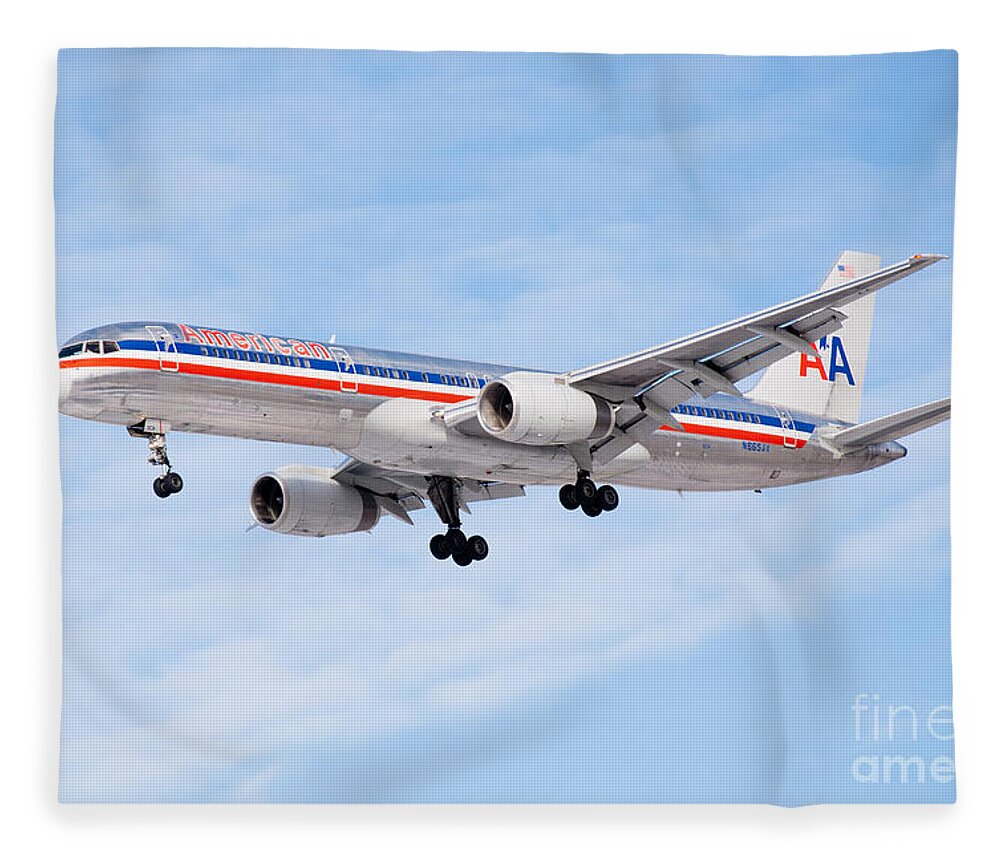 757 Fleece Blanket featuring the photograph Amercian Airlines Boeing 757 Airplane Landing by Paul Velgos
