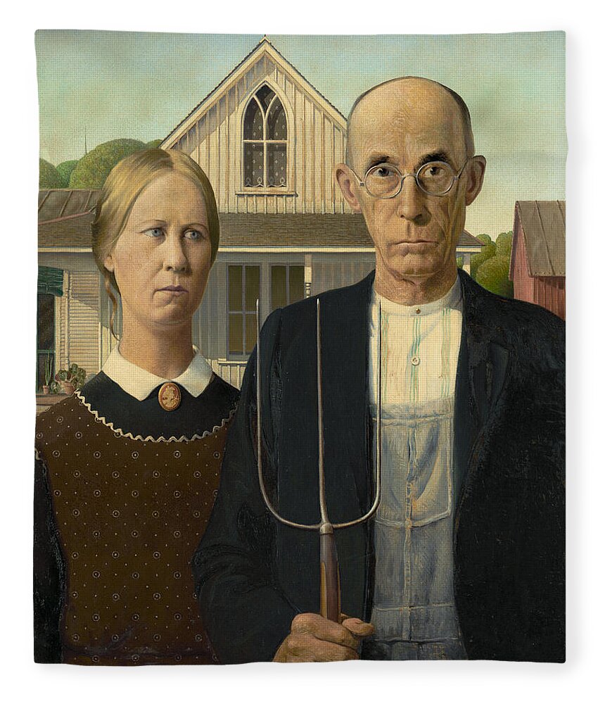 American Gothic Fleece Blanket featuring the photograph American Gothic #9 by Grant Wood