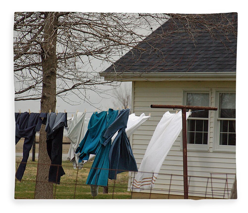 Clothesline Fleece Blanket featuring the photograph Amish Washday - Allen County Indiana by Suzanne Gaff