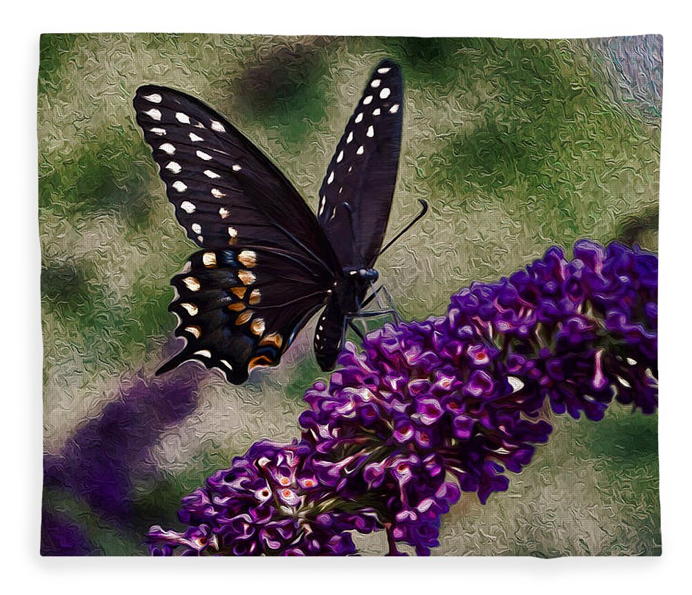 Black Butterflies Fleece Blanket featuring the photograph An afternoon visitor by Jeff Folger