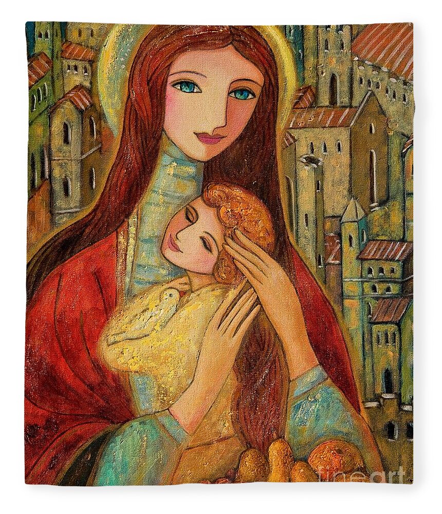 Mother And Child Fleece Blanket featuring the painting Ancient Mother and Son by Shijun Munns