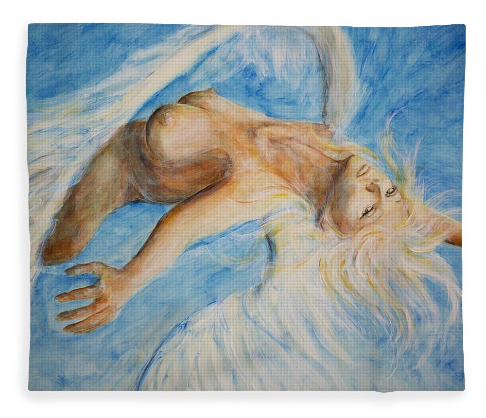 Angel Fleece Blanket featuring the painting Angel Drifter - Up Close by Nik Helbig