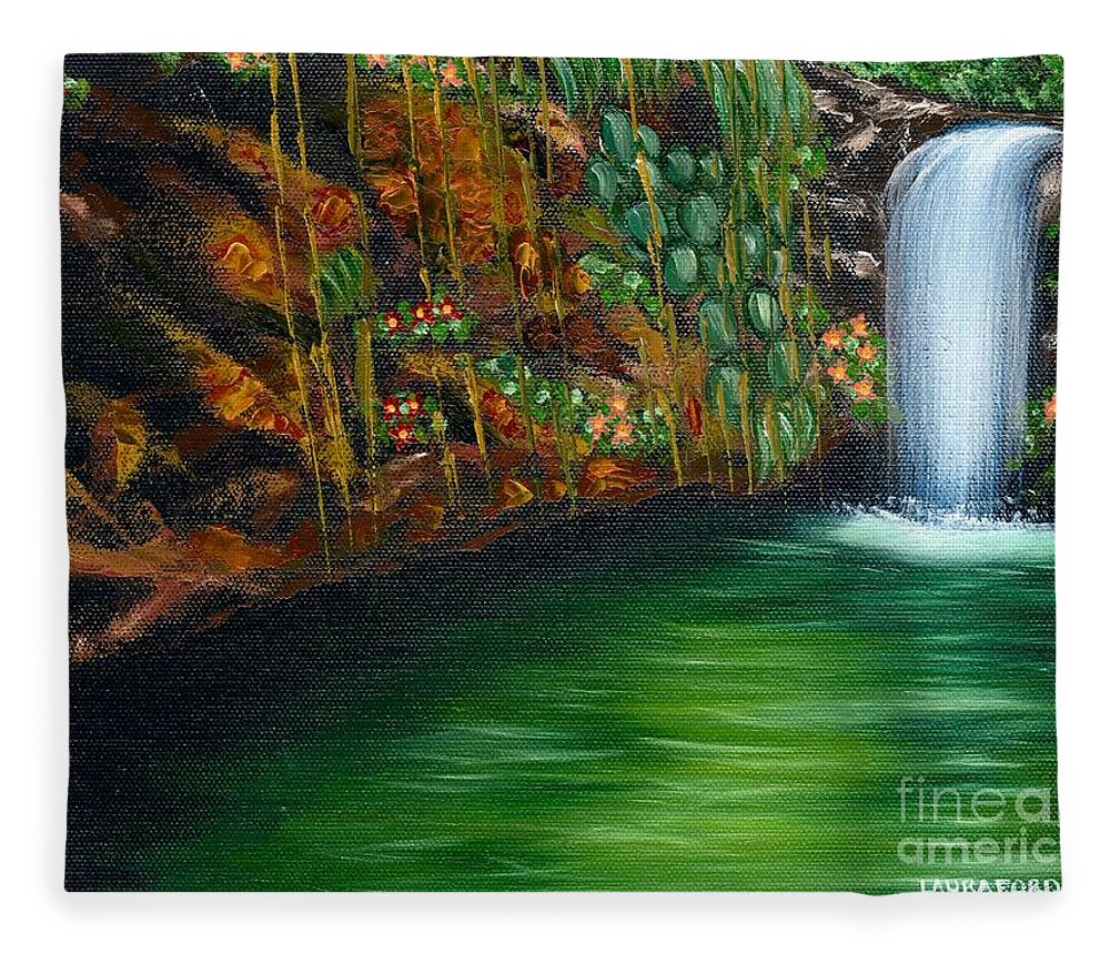 Annadale Waterfall Fleece Blanket featuring the painting Annadale Waterfall by Laura Forde
