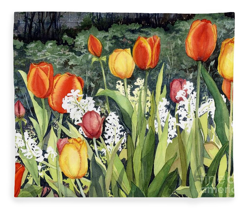 Flowers Fleece Blanket featuring the painting Ann's Tulips by Barbara Jewell