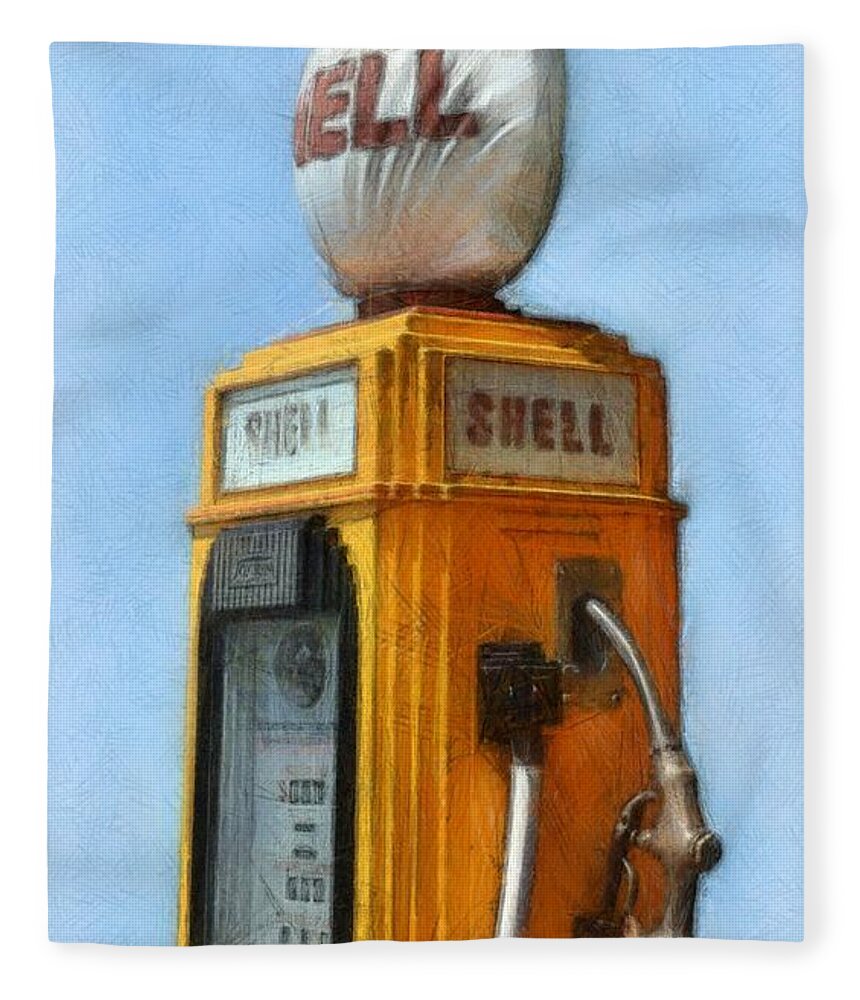 Nostalgia Fleece Blanket featuring the photograph Antique Shell Gas Pump by Michelle Calkins