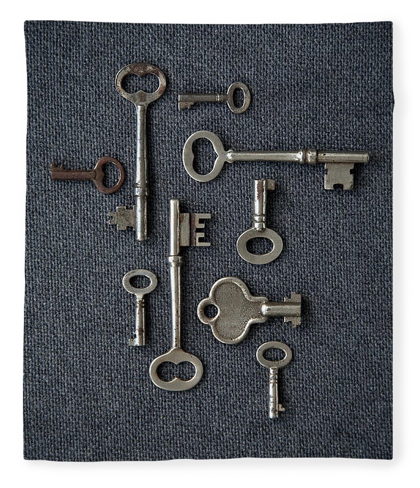 Security Fleece Blanket featuring the photograph Antique Skeleton Keys by Brad Wenner