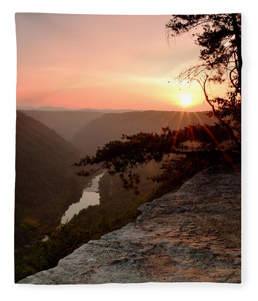 Appalachian Fleece Blanket featuring the photograph Appalachian Sunset Pink and Yellow by Lisa Lambert-Shank