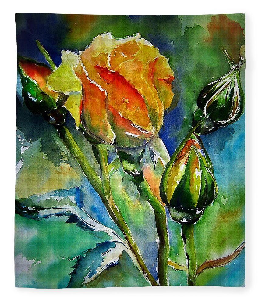 Flower Fleece Blanket featuring the painting Aquarelle by Elise Palmigiani