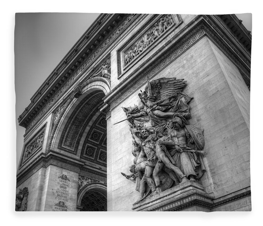 Arc De Triomphe Fleece Blanket featuring the photograph Arc de Triomphe in Black and White by Jennifer Ancker