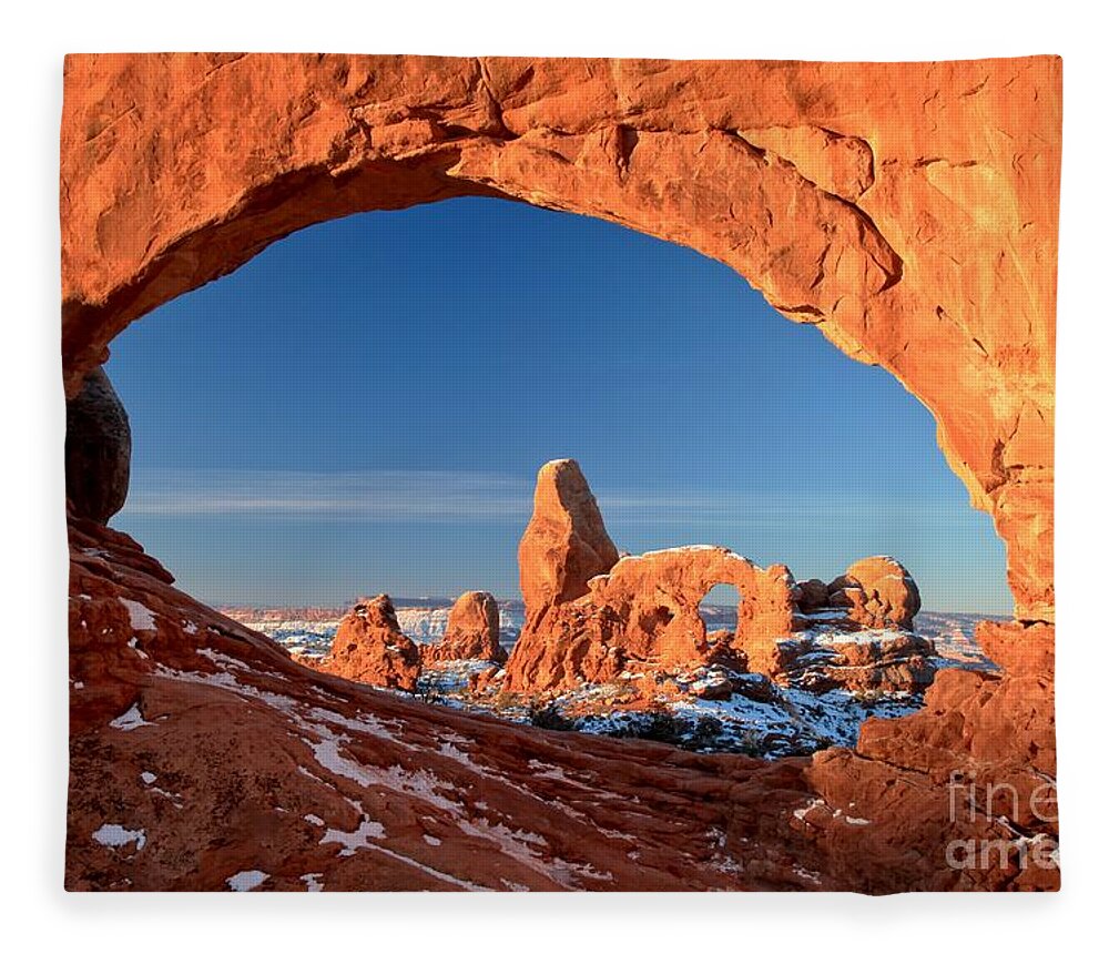 North Window Arch Fleece Blanket featuring the photograph Arches Window Frame by Adam Jewell