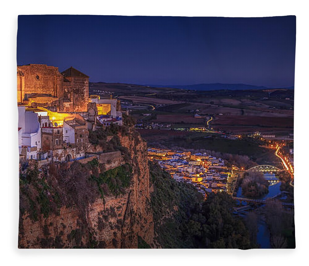 Andalucia Fleece Blanket featuring the photograph Arcos De La Frontera Panorama from Balcon de la Pena Cadiz Spain by Pablo Avanzini